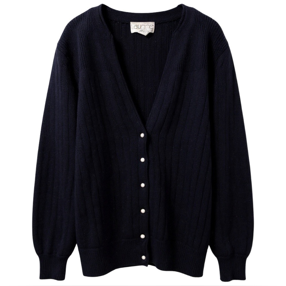 Vintage Laurice Women's Black Wool Angora Blend Button Down Cardigan Sweater